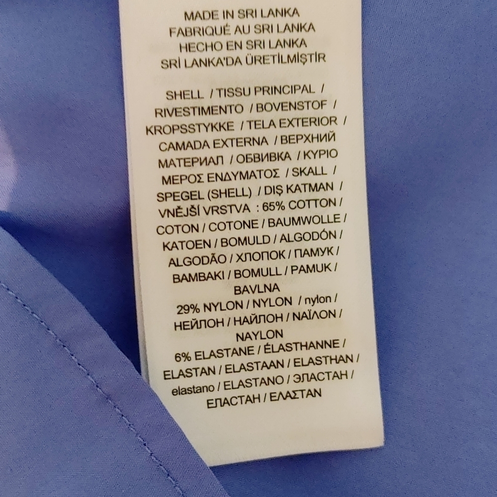 LAUREN RALPH LAUREN SHIRRED BUTTON DOWN TOP, BLUE 12 - Picture 11 of 13